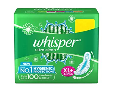 Whisper Ultra Clean Wings Sanitary Pads for Women, XL+ 44 Napkins