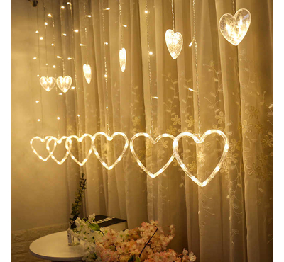 Heart Curtain LED Light 12pcs Set Golden