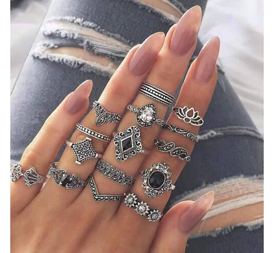 Ladies Cute Trendy Fashionable Stylish Ring Set Finger Rings Ring Black