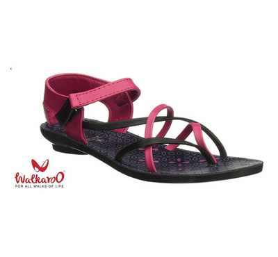 Walkaroo Women's Pink Black Casual & Comfortable Sandal, Size: 5