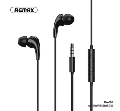 Remax RW-108 Stereo Music Headphone Earphone with HD Mic In-Ear 3.5mm Plug Wired Earphone
