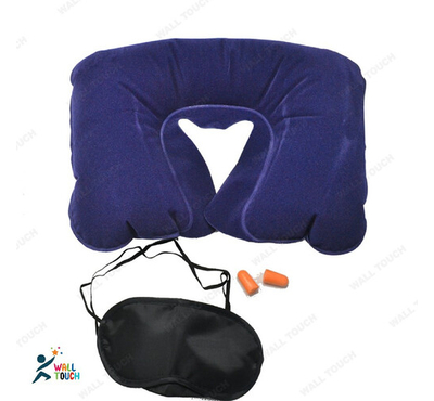 4 in 1 Inflatable Travelling Pillow Set with Eye Mask Ear Plug & Pouch (Blue)