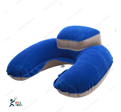 4 in 1 Double Part Inflatable Pillow with Eye Mask Ear plug & Pouch (Blue)