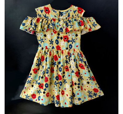 Girls' Summer Frock Saffron Mango Floral Print, Baby Dress Size: 7-8 years