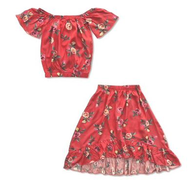 Girls Stylish Boat Neck Tops & High Low Skirt, Baby Dress Size: 5-6 years