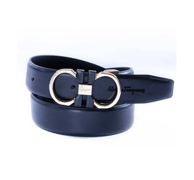 safa leather-  Black Artificial Leather Belt with Golden Buckle