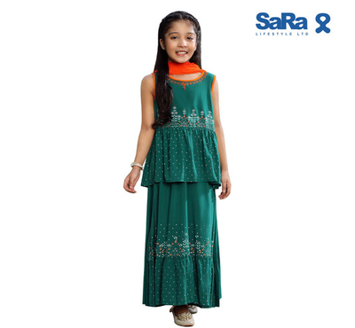 SaRa Girls Lehenga (GLA31FFK-Green), Baby Dress Size: 2-3 years