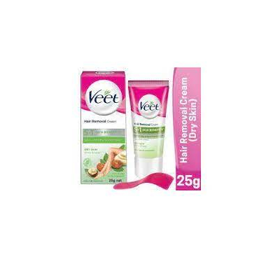 Veet Hair Removal Cream 25gm Dry Skin for Body & Legs, Get Salon-like Silky Smooth Skin with 5 in 1 Skin Benefits