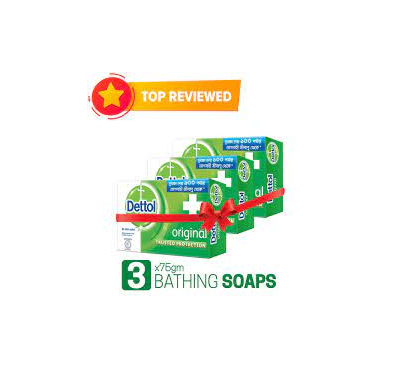 Dettol Soap Original Pack of 3 (75gm X 3), Bathing Bar Soaps with protection from 100 illness-causing germs