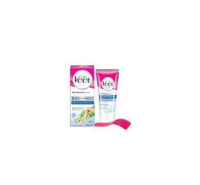 Veet Hair Removal Cream 25gm Sensitive Skin for Body & Legs, Get Salon-like Silky Smooth Skin with 5 in 1 Skin Benefits