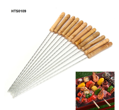 12 Pieces BBQ Grill Sticks Set - Brown and Silver