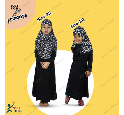 New Collection Borka Party Borka with Hijab Full Set For 2-8 years Girl, Size: 32