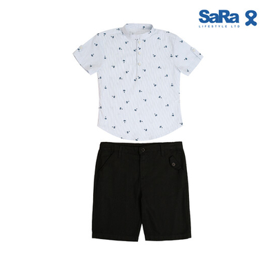 SaRa Boy's Set (BSP212PEK-White Printed), Baby Dress Size: 2-3 years