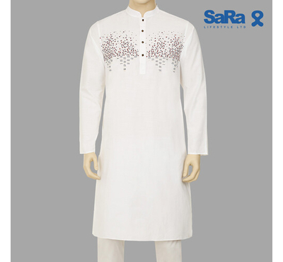 SaRa Men's Panjabi (MPJ102YJ-White), Size: S
