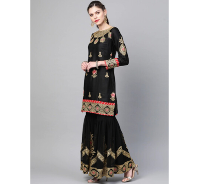 Semi Stitched Georgette Embroidery Sharara Dress