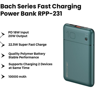 Remax RPP-231 Auba Series 10000mAh Powerbank 22.5W QC+PD With Super Fast Charging