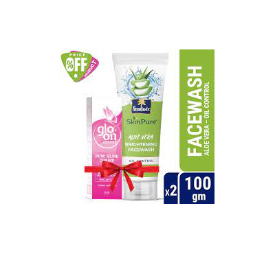 Parachute SkinPure Aloe Vera Brightening Facewash (Oil Control) 100gm & Glo-On Pink Glow Cream 50g Combo