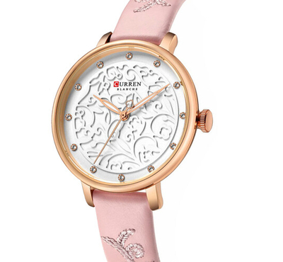 CURREN 9046 Pink PU Leather Analog Watch For Women