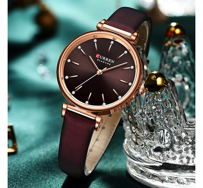 Curren 9081 PU Leather Analog Watch For Women - Coffee