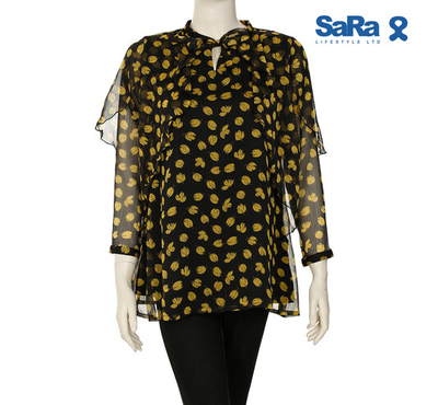 SaRa Ladies Fashion Tops (WFT492YJA-Black Printed), Size: S