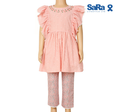 SaRa Girls Set (GFT63SFG-Peach), Baby Dress Size: 6-7 years