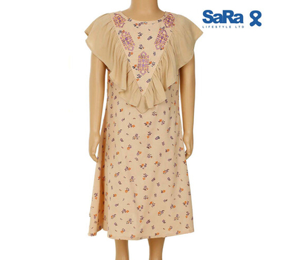 SaRa Girls Frock (GFR393FEG-OFF WHITE), Baby Dress Size: 6-7 years