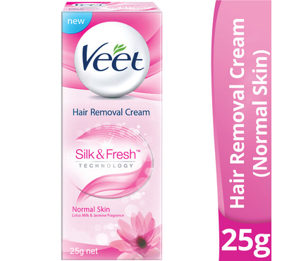 Veet Hair Removal Cream 25gm Normal Skin for Body & Legs, Get Salon-like Silky Smooth Skin with 5 in 1 Skin Benefits