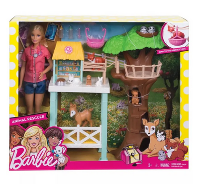Barbie Pet Rescuer Doll Center with 8 pets & Playset- FCP78