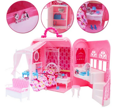 Deluxe Bedroom Girl's Play House Toys Pink