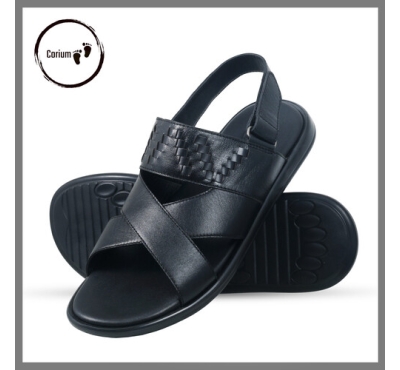 Original Leather Sandal Shoe For Men - CRM 118, Color: Black, Size: 40
