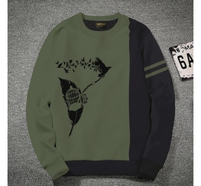 Premium Quality Bird Moss Color Cotton High Neck Full Sleeve Sweater for Men