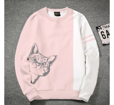 Premium Quality Cat White & pink Color Cotton High Neck Full Sleeve Sweater for Men