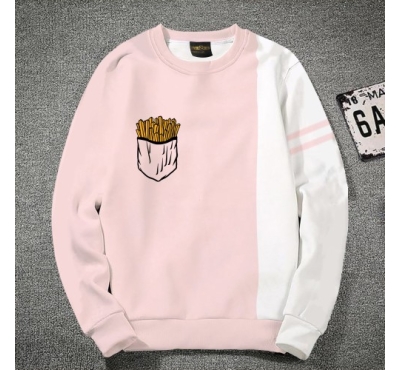 Premium Quality French Fry White & pink Color Cotton High Neck Full Sleeve Sweater for Men
