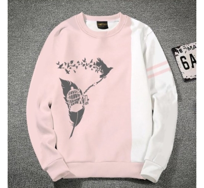 Premium Quality Bird White & pink Color Cotton High Neck Full Sleeve Sweater for Men