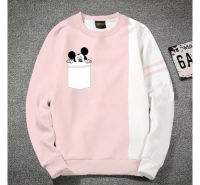 Premium Quality Mickey White & pink Color Cotton High Neck Full Sleeve Sweater for Men