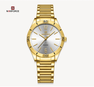 NAVIFORCE NF5029 Golden Stainless Steel Analog Watch For Women - White & Golden