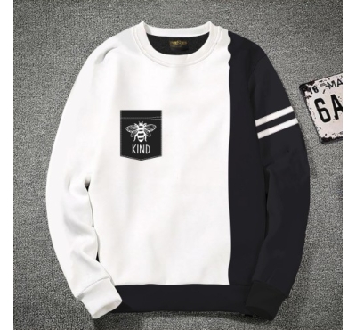 Premium Quality Bee Bird White & Black Color Cotton High Neck Full Sleeve Sweater for Men