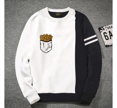 Premium Quality French Fry White & Black Color Cotton High Neck Full Sleeve Sweater for Men