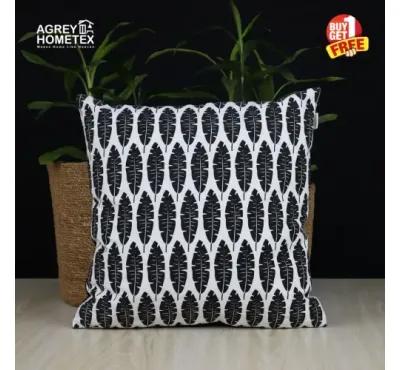 Cushion Cover, Black & White, (18''x18''), Buy 1 Get 1 Free_77059