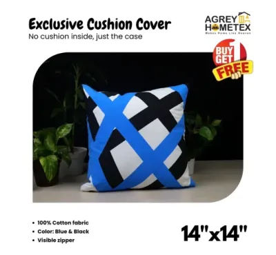 Exclusive Cushion Cover, Blue & Black, (14x14) Buy 1 Get 1 Free_78042