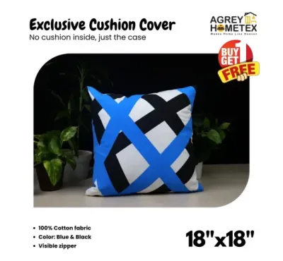 Exclusive Cushion Cover, Blue & Black, (18x18) Buy 1 Get 1 Free_78044