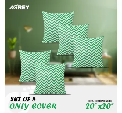 Decorative Cushion Cover, Green & White (20x20), Set of 5_78209