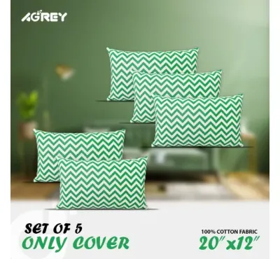 Decorative Cushion Cover, Green & White (20x12), Set of 5_78210