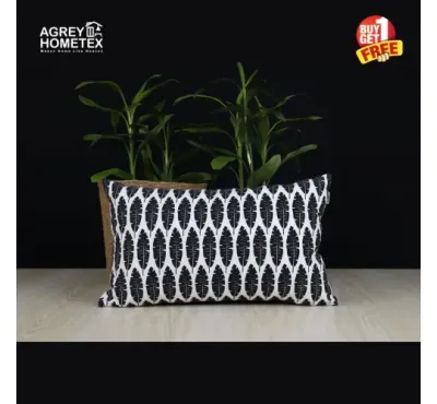 Cushion Cover, Black & White, (20''x12''), Buy 1 Get 1 Free_77062