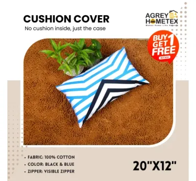 Exclusive Cushion Cover, Blue & Black, (20x12) Buy 1 Get 1 Free_78163