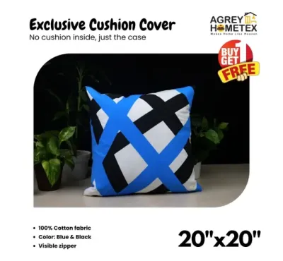 Exclusive Cushion Cover, Blue & Black, (20x20) Buy 1 Get 1 Free_78045