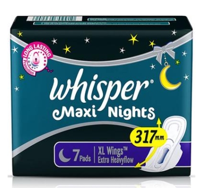 Whisper Ultra Night Heavy Flow Sanitary Pads for Women, XL 7 Napkins