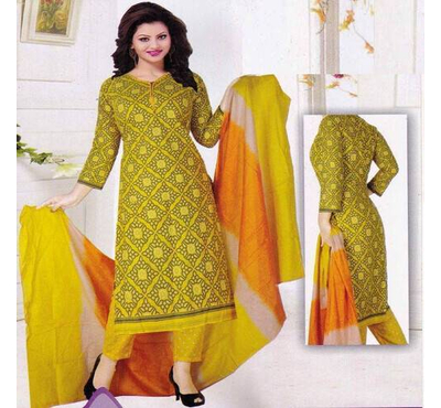 Yellow Printed Salwar Kamiz-Unstitched