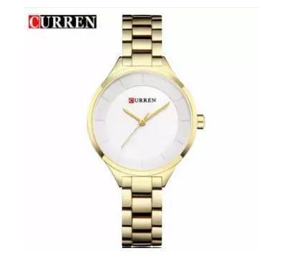 CURREN 9015 Golden Stainless Steel Watch For Women - White & Golden