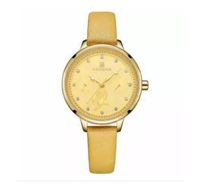 NAVIFORCE NF5003 Yellow PU Leather Sub-Dials Chronograph Watch For Women - Yellow & Golden